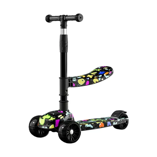 Graffiti Children′s Scooter PU Wheel 2 in 1 Kid Scooter with Seat and Music 